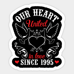 Husband Wife Our Heart United In Love Since 1995 Happy Wedding Married 25 Years Anniversary Sticker